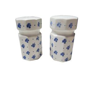Vintage Porcelain Ceramic White With Blue Flower Salt Pepper About 5" Tall
